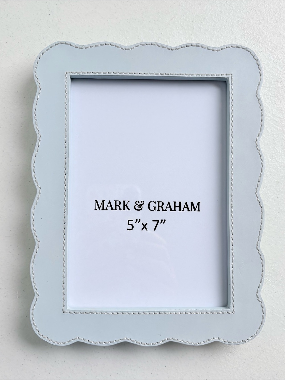 Mark & Graham 5” x 7” baby blue scalloped leather picture photo frame new